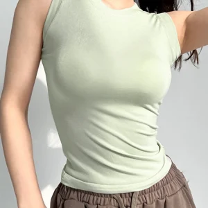 99% Cotton Tops Summer 2026 O-Neck Basic Shirts White Black Casual Sport Vest Off Shoulder Green Women's Tank Top