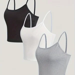 3 Pack Solid Color Cami Top Versatile Slim Backless Spaghetti strap Top For Summer Women's Clothing